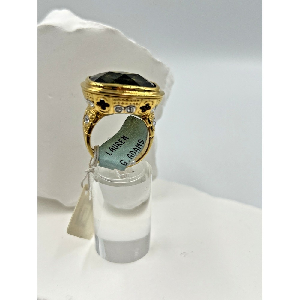 Lauren G Adams CZ & Green Stone Gold Tone Statement Cocktail Ring Size 7 - Picture 2 of 8